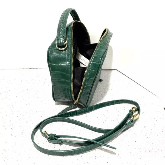 Zara green faux snakeskin moc croc crossbody bag top handle purse 2 way satchel - Picture 10 of 11